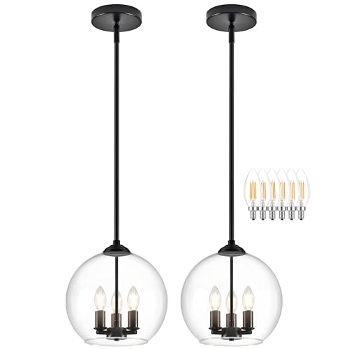 YSHomeStunn 12" Globe Pendant Lights Kitchen Island 2 Pack Glass