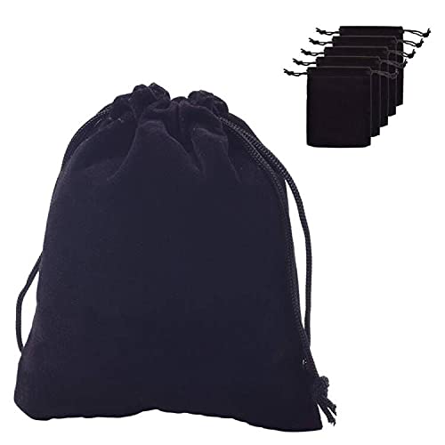 KUPOO 50 Pack 4x6 Inch Black Velvet Drawstring Bags for Jewelry, Wedding Favors, Party Favors