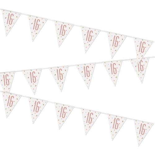Number '16' Rose Gold Glitz Prismatic Plastic Flag Banner, 9 ft. (1 Count) - Perfect for Celebrations, Photo Booth Backdrop, Wall Decoration & More