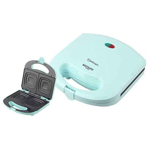 Bastilipo SW-780-V Sandwichera Eléctrica para 2 Sándwiches SW-780V con Molde Cuadrado, 780 W, Aluminio, Plástico, Verde Agua