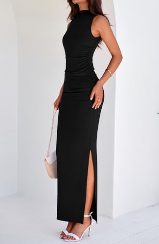 BTFBM Summer Two Piece Skirt Set for Women 2025 Dressy Lightweight Sleeveless Knit Top Going Out Split Maxi Skirt Set