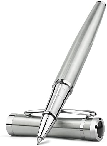 STONEGO Metal Signature Rollerball Pen Smooth Gel Ink Ballpoint Pen Office Luxury Retractable Roller Ball Pens Fine Point (0.5mm) Elegant Pen Signature Executive Business for Men Women (Silver)
