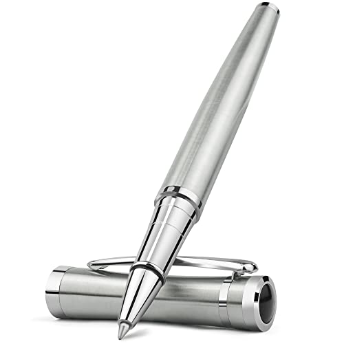 Stonego Metal Signature Rollerball Pen Smooth Gel Ink Ballpoint Pen Office Luxury Retractable Roller Ball Pens Fine Point (0.5Mm) Elegant Pen Signature Executive Business For Men Women (Silver) #TOP2