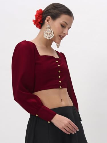 Image of studio rasa Chroma Button Down Shirt Style Blouse Crop Top for Women Girls Casual Party