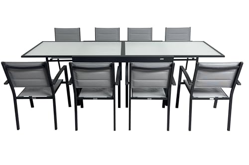 MOMMA HOME Mesa Extensible Jardin Aluminio y Cristal Templado Mesa Comedor Rectangular Extensible de Exterior Al Aire Libre 6-10 Personas Medidas 135/270x90 cm - imagen 7