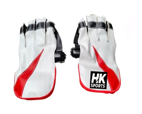 Image of H.K.Sports Pair of Wicket Keeping & White Inner Gloves with Red PVC Stitched Incredible Cricket Ball for Men, Girls, Boys (Red, White) with Enhanced Grip, Finger Protection and Ergonomic Design