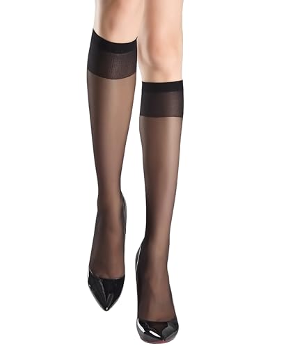 leg elegant Sheer Knee High Stockings for Women, 6 Pairs Nude and Black Knee High Reinforced Toe Nylons Pantyhose for Women