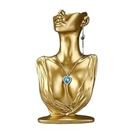 LIZHAYG Necklace Display Bust Mannequin Necklace Jewelry Display Stand Portrait Model Head Bust Earrings Necklace Rack Holder Jewellery Props(Gold)