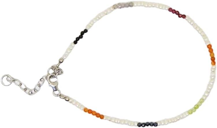 LKBEADS Garnet, Peridot, Pearl & Spinel bracelet with Silver clasp - 2mm Rondelle beads- Faceted Cut -7 Inch Adjustable Bracelet– Healing, Fashion, Gift, Spiritual, Yoga|LK_STACK_07720