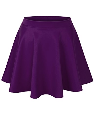 KOGMO Womens Basic Solid Versatile Stretchy Flared Casual Mini Skater Skirt