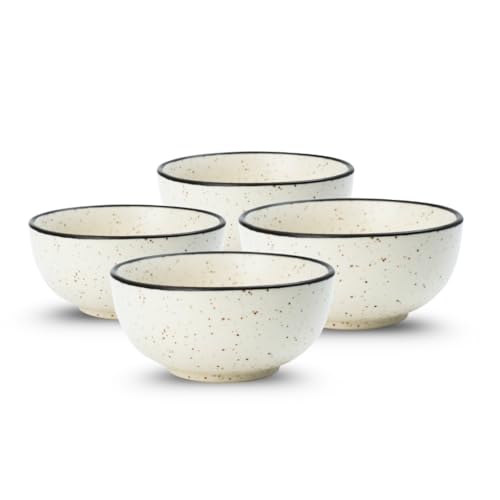 Image of Ceramic Bowl Set | 4-Piece Lightweight Crockery for Daily Use | Ivory White Ramen & Snack Bowls (150ml Each) | Elegant Microwave & Dishwasher Safe | Perfect Christmas & New Year Gift