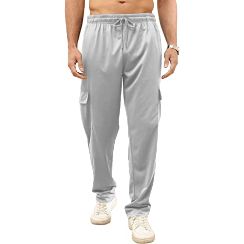 Ctu Mens Workout Cargo Sweatpants Athletic Pants Open Bottom Joggers Casual Baggy Sweatpants With Pockets Lightgrey #TOP1