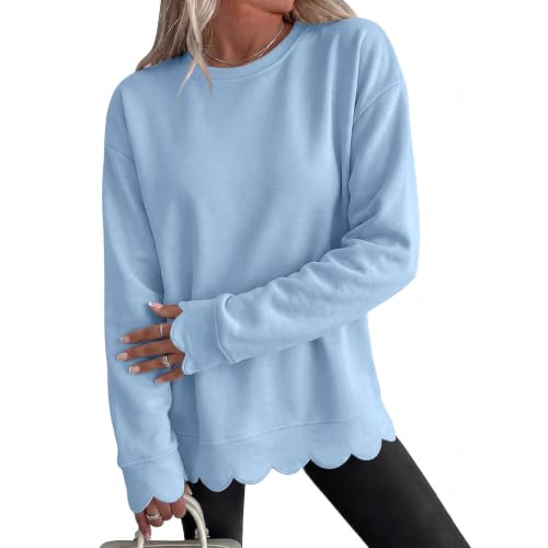 Oversized Crewneck Sweatshirt Women Scalloped Casual Sweater Sweat Shirt - image 1