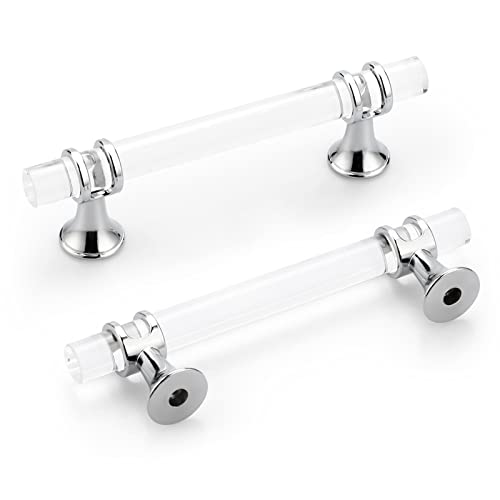 EHOMEWARE 1 Pack Cabinet Handles 3-1/2" Hole Centers, Acrylic Drawer Pulls Brushed Nickel, Chic T Bar Kitchen Cabinet Pulls with Zinc Alloy Base