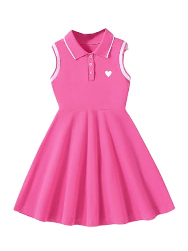 WDIRARA Girl's Heart Print Ruffle A Line Short Dress Collar Neck Sleeveless Tank Dresses