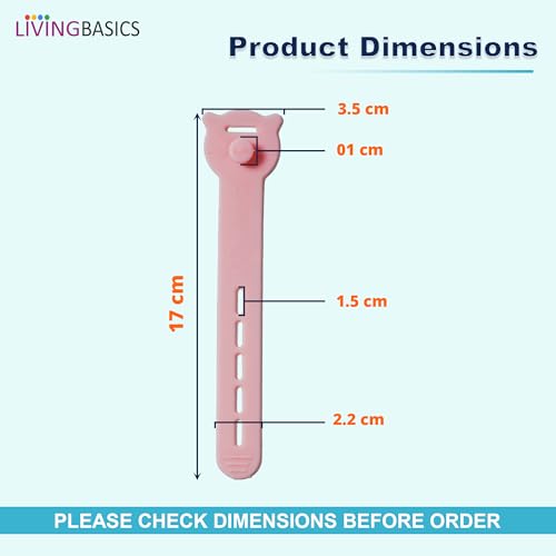 Image of LivingBasics 10 Pcs Silicone Reusable Cable Ties /Wire Ties /Adjustable Cable Organizer /Elastic Cord Organizer /Reusable Silicone Cord Straps for Earphones, PC, Wires, Chargers, Desk (Pink)