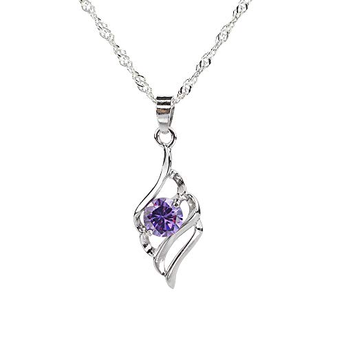 CHOP MALL Angel Wings Purple Gem Pendant Jewelry Chain Necklace for Girl/Lady/Women/Mum/Mother's Day/Mommy Birthday/Anniversary Gift