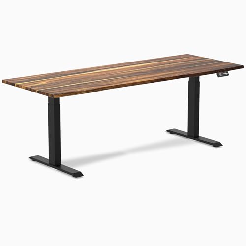 Image of Desky Dual Hardwood Sit Stand Desk - 80x30 Electric Standing Desk - Dual Motor, 3 Stage Adjustable Height Desk - Solid Wood Standing Desk - Whole-Piece Top in Pheasantwood Wood