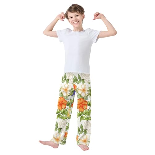 J JOYSAY Flower Blossom Foliage Ivory Pajamas Pants Soft Long Pajama Bottoms Lounge Sleep Pants Size S-XL3