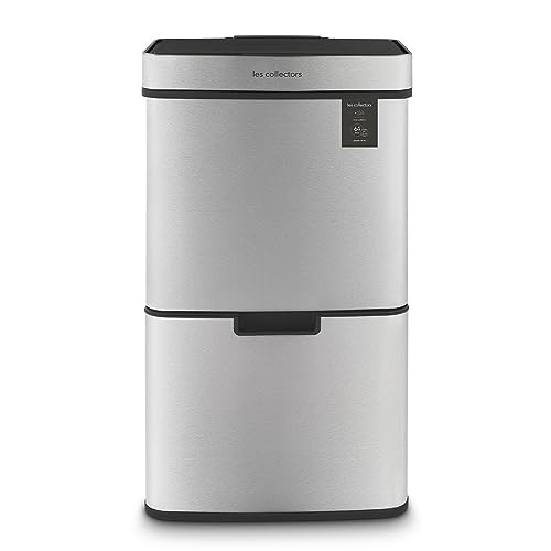 Les Collectors Poubelle de Cuisine à capteur N°1010, Acier inoxydable, 3 compartiments (42L + 11L + 11L), Ouverture Supérieur Automatique, Tri sélectif et...