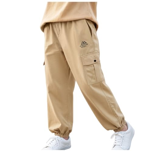 Boys Baggy Cargo Pants Kids Elastic Waist Casual Joggers with Multi Pockets Hip Hop Streetwear Relaxed Fit Trousers - Main Image