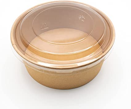 Osviplastic Coupe salée à usage unique, saladier Take Away, bol salade en carton kraft, rond, biodégradable, Finger Food, monouse, monoportion, 15 x 8 cm, 1000 ml avec couvercle Cover