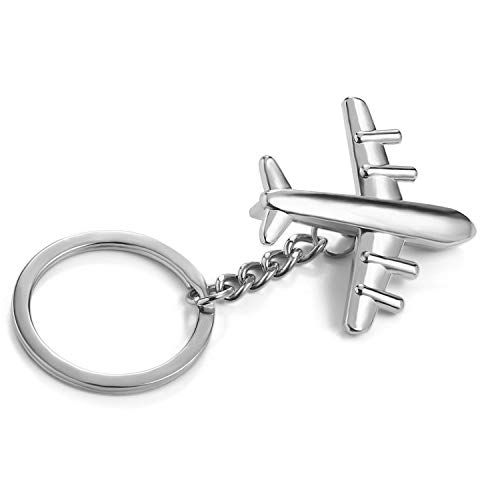 ODETOJOY Llavero de avión clásico con diseño de avión en 3D, diseño de aviones de metal plateado llavero creativo regalo para niños Cover