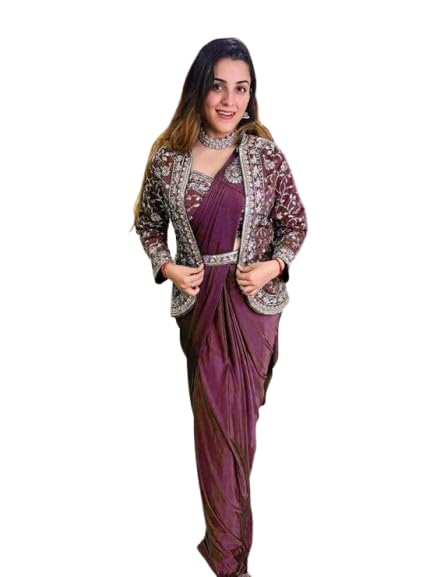Lehenga Choli Indo-Western Draped Womens And Girls Ready To Wear Saree & Koti Set For Women Rangoli Silk Fabric On Embrodery Sequance Cording Work Bollywood Wedding-image-41