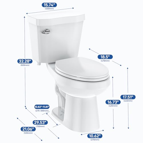 Image of GarveeTech Two-Piece Toilet, Elongated Toilets for Bathrooms, Soft Close Seat, 17.5 Inch ADA Height With 1.28 Siphonic Flush, 12 Inch Rough In