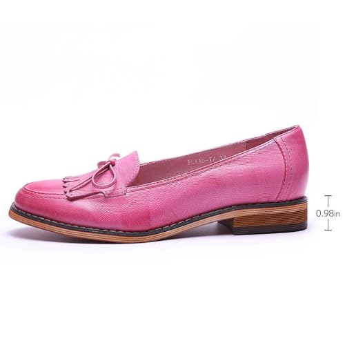 Image of Mona flying Women's Leather Tassel Loafers Slip on Flat Office Work Shoes