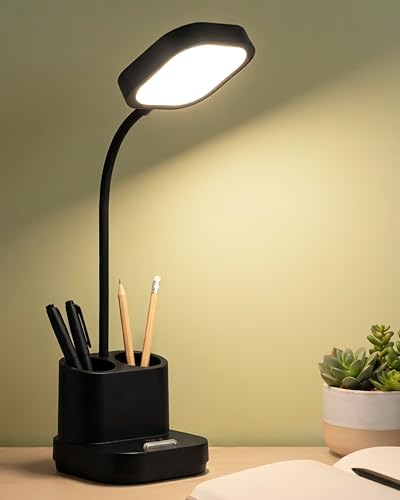 WEIRD WOLF 3 Color Mode Table Lamp for Study & Office | Dual Lithium Battery | 3 Level Touch Brightness | Adjustable Gooseneck Desk Lamp with Pen Holder | Rechargeable LED Study Lamp for Study Table