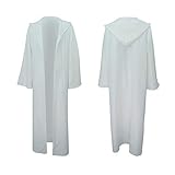 Men's Jedi Robe Cosplay Costume Adult Knight Cloak Halloween Tunic Costume Hooded Outfit (White,...