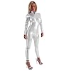Sexy Shiny Metallic Jumpsuit Vrouwen PU Leer Lange Mouwen Rits Plus Size S-7XL Catsuit Club Wear Jumpsuits Streetwear