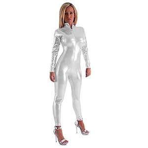 Sexy Shiny Metallic Jumpsuit Vrouwen PU Leer Lange Mouwen Rits Plus Size S-7XL Catsuit Club Wear Jumpsuits Streetwear