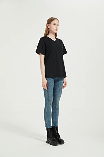 Image of Women's Black Color Radia-Shield, Emf Shielding, Silver Fabric V Neck T-Shirt, Anti Radiation Protection to 99.99% (as1, Alpha, jaspo l)