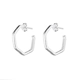 Sheila Fajl Petite Pentagon Lure Hoop Earrings Brushed Silver Plated