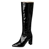 bottes pointus PREMIER CHOIX À LA MODE---Bout pointu Les bottes à talons épais au-dessus du genou allongent instantanément les proportions de la jambe avec du tissu PU, chaque pas dégage une forte aura, gérez facilement le lieu de travail et la fête.