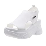 Women's Fashionable Solid Color Platform Sandals, Casual Comfortable Wedge for Summer, Female All-match Round Toe Sandals for Daily Wear, Walking Shoes, Comfy Casual Shoes for Women Beach (White,6)