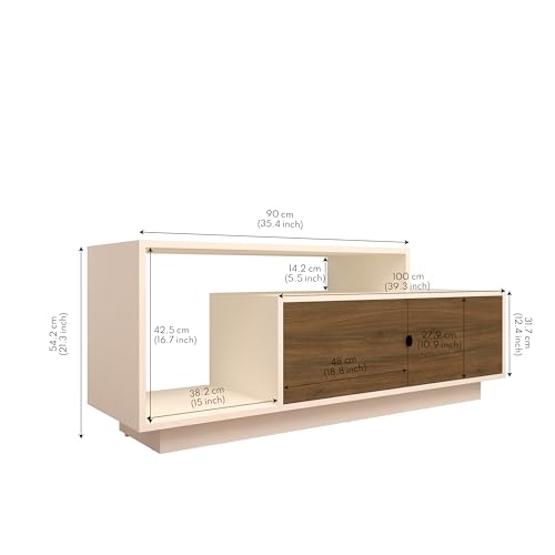 Image of Caspo TV Unit with Storage | Engineered Wood TV Entertainment Unit | Installation Type - DIY(Do-It-Yourself) (Frosty White & Wood Oak Dark)