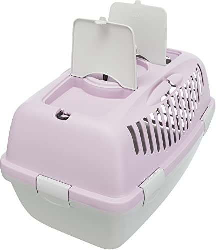 Image of Trixie: - Capri 2 Pet Carrier | Made with Biodegradable Plastic, Perfect for Cats, Dogs, Rabbits and Other Small Animals | Can Hold Upto 8 Kg - 22 x 15 x 13 inch, Light Grey /Light Lilac