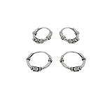 4 pendientes aros diseño bali de plata de ley. 2 aros 10mm de diámetro exterior y 2 aros 12mm de diámetro exterior con 1,5mm de grosor.