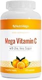 Nutri-Align Mega Vitamin C | 120 High Strength Vitamin C 1000mg Capsules - VIT C and Zinc, Iron & Copper Supplement | VIT C Supplements | Gluten & Sugar Free | Powerful Antioxidant