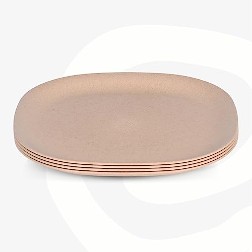 Eha Set of 4 Earth-Friendly Square Dinner Plates |11 inch| Unbreakable Plates Made with Bamboo Fibers & Rice Husk Fiber | Microwave Safe Full Dinner Plates | for Hot Servings |Sand Castle