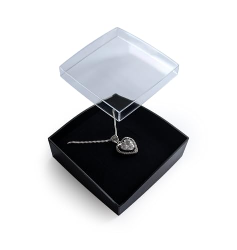 Jewellery Box Gift Necklace Ring Earring Small Packaging Pendants Case Transparent Lid Black Base Foam Padded Jewelry Display Storage Boxes with Lid for Birthday Wedding Anniversaries Present