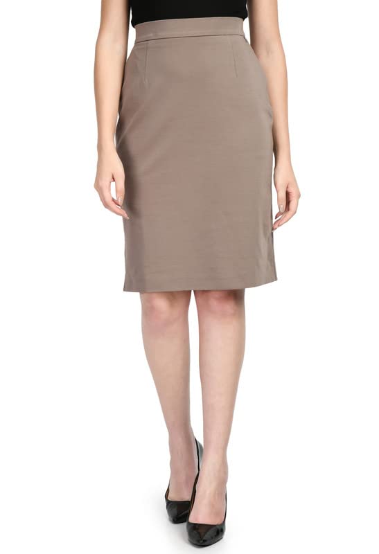 Exude Women Beige Solid Pencil Skirt
