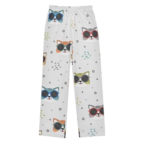 Cat with Glasses Boys Pants Boys Athletic Pants Long Pant for Boywith Pockets Wide-Leg Size 6-14Y