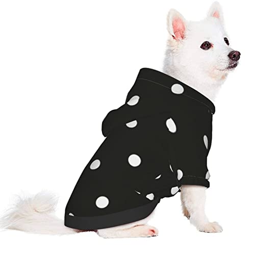 Black And White Polka Dot Dog Hoodie,Hand Washable,Pet Clothing Hooded Pullover,Suitable For Small Dogs Four Seasons Outdoor #TOP2