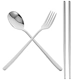 Housoutil Juego de Cubiertos Portátil 3 Piezas de Acero Inoxidable 304 Color Plateado con Estuche Compacto para Utensilios de Viaje y Camping, Cubiertos Reutilizables para Fiambrera