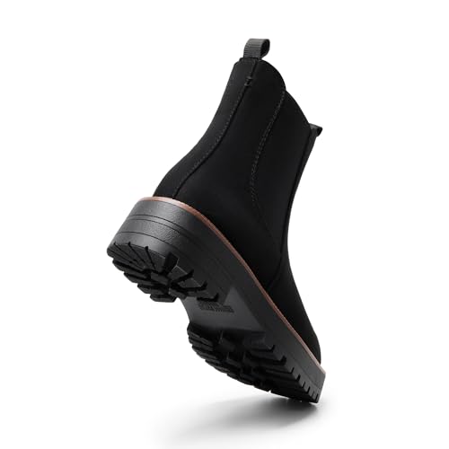 DREAM PAIRS Women's Chelsea Ankle Boots Square Toe Fashion Low Heel Lug Sole Platform Fall Booties Shoes,Size 6,Black-Suede,SDAB2412W