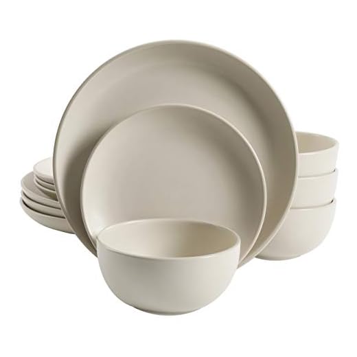 Gibson Home Rockaway Round Stoneware Dinnerware Set, Service for 4 (12pcs), Cream
